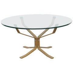 Danish Flat Bar Metal and Glass Coffee Table in the Manner of Sigurd Ressel