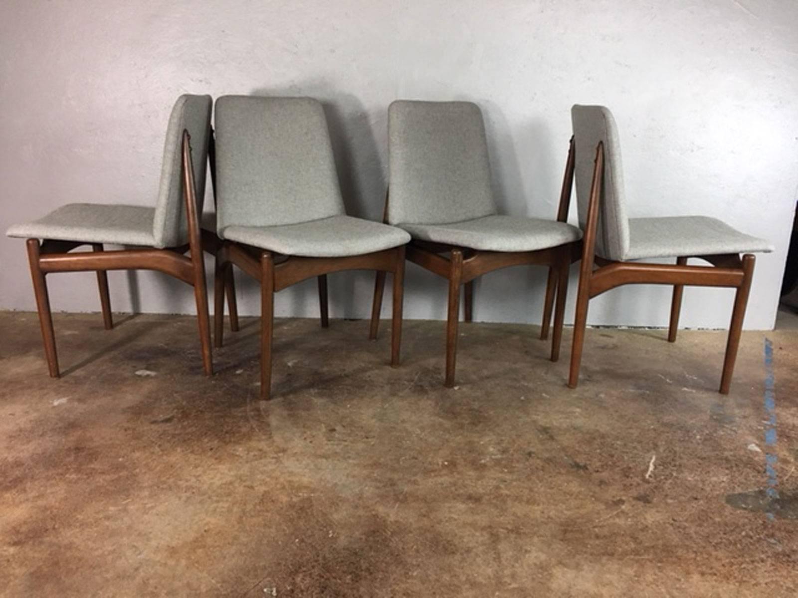 Upholstery Danish Floating Dining Chairs in Walnut For Sale