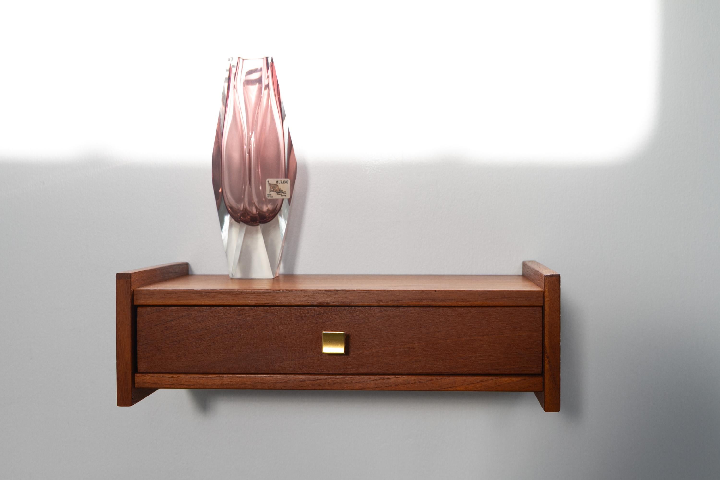 Danish Floating Teak Shelf with Drawer, 1960s. For Sale 7