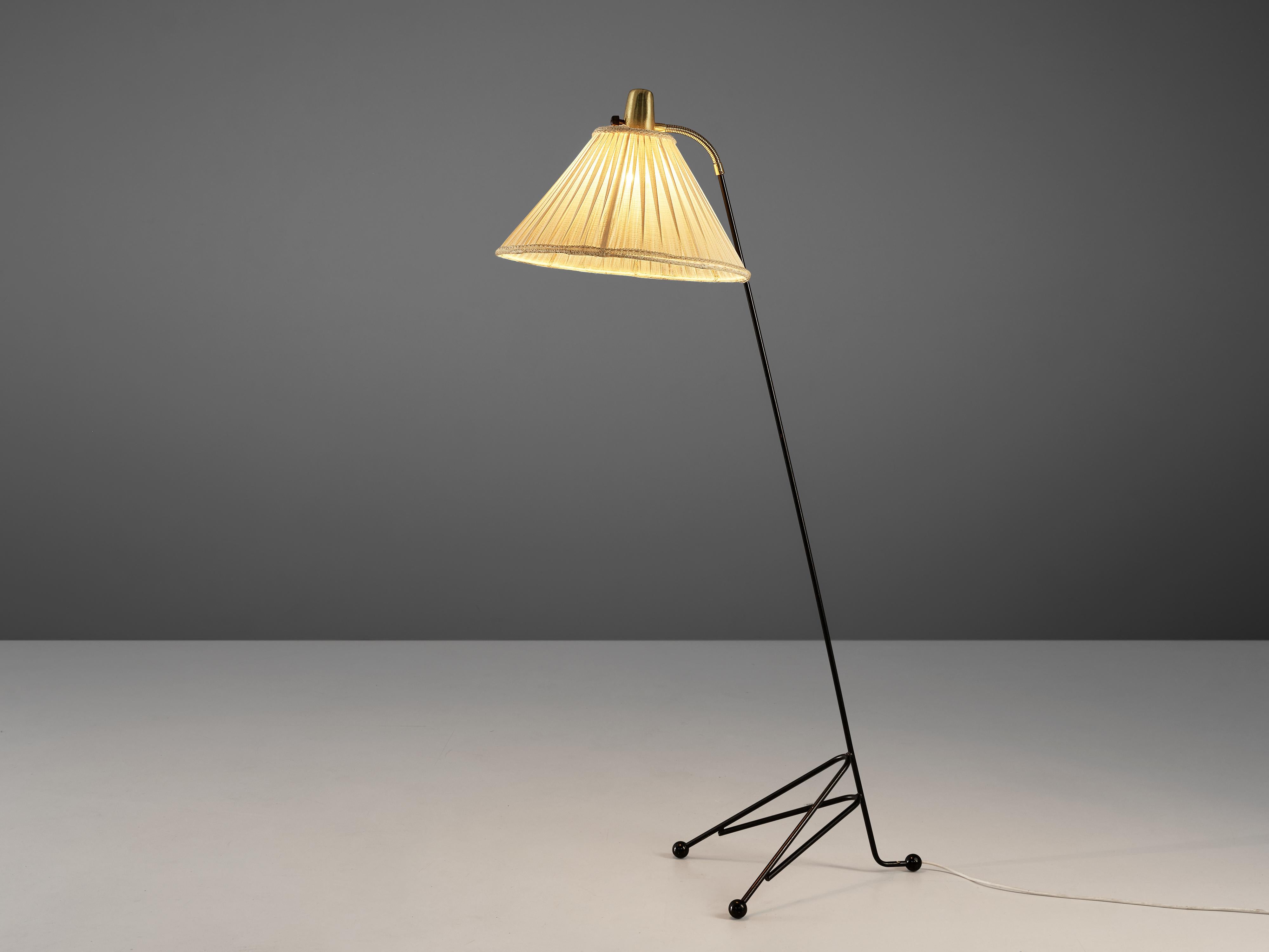 Scandinavian Modern Danish Floor Lamp in Metal with Fabric Shade