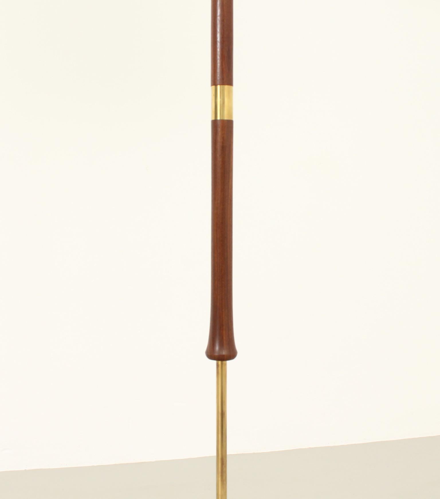Mid-Century Modern Danish Floor Lamp in Teak Wood and Brass, 1950's