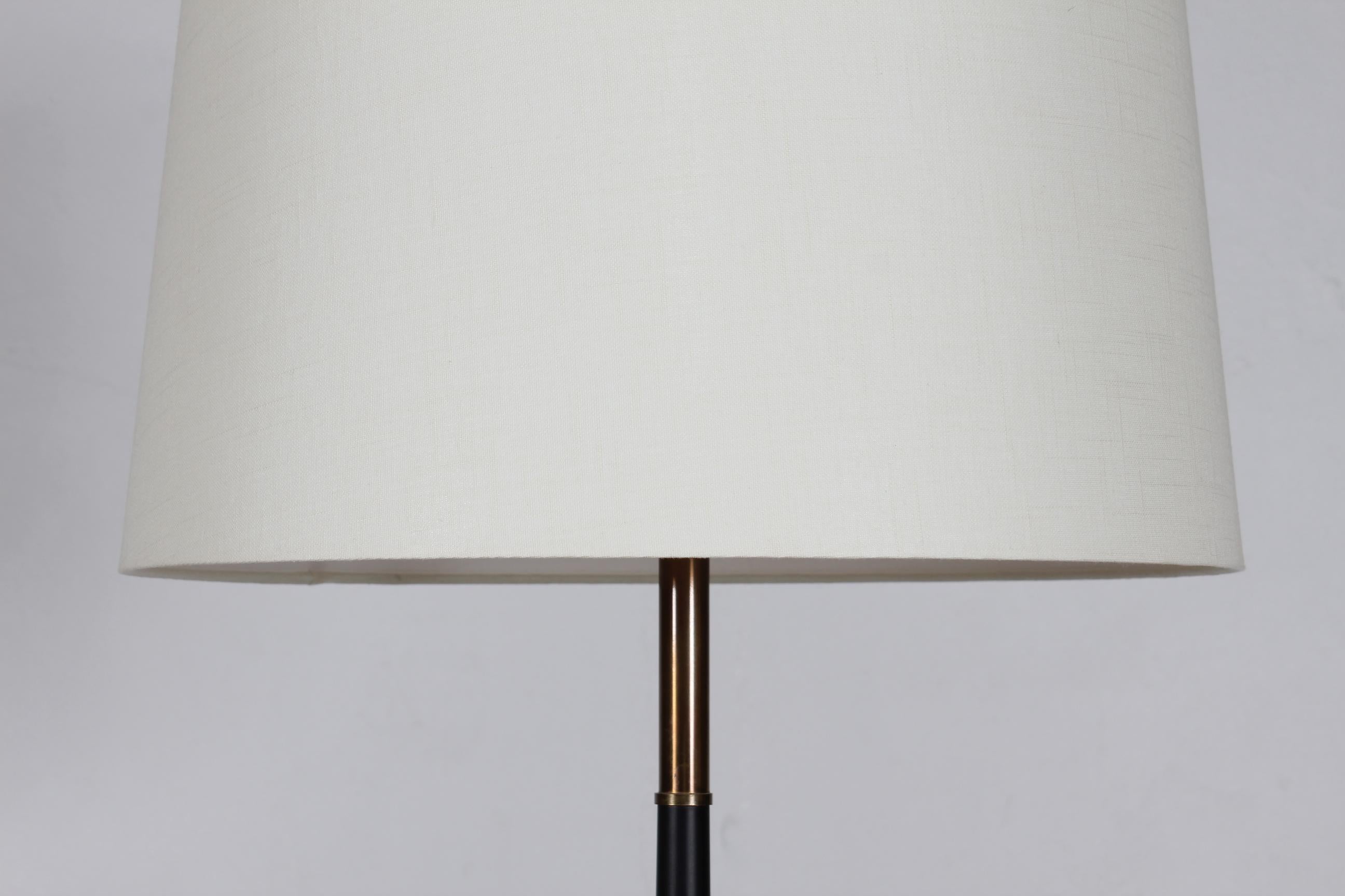 Mid-20th Century Danish Floor Lamp Jo Hammerborg Style Mid Century, Teak, Brass and Black Metal For Sale