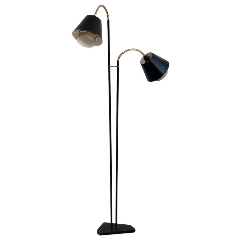 Danish Floor Lamp With Two Adjustable, Multiple Adjustable Arm Floor Lamp