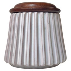 Danish Fluted White Pottery Jar by Esben & Lauge for Eslau, 1950s