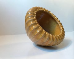 Danish Fluted Yellow Pottery Vase by Carl Vilhelm Brack, 1966