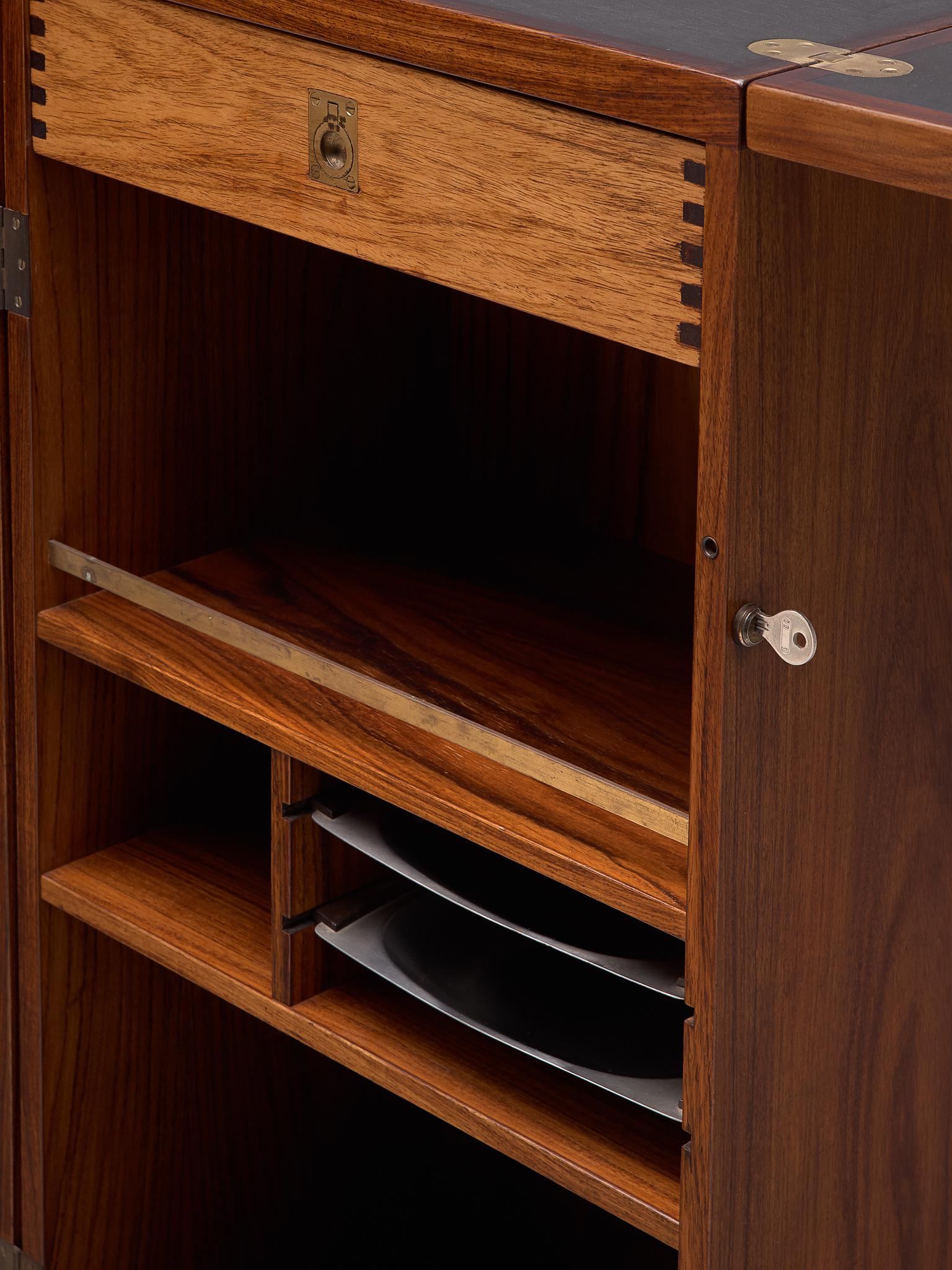 Brass Danish Folding Bar in Rosewood, 1970s