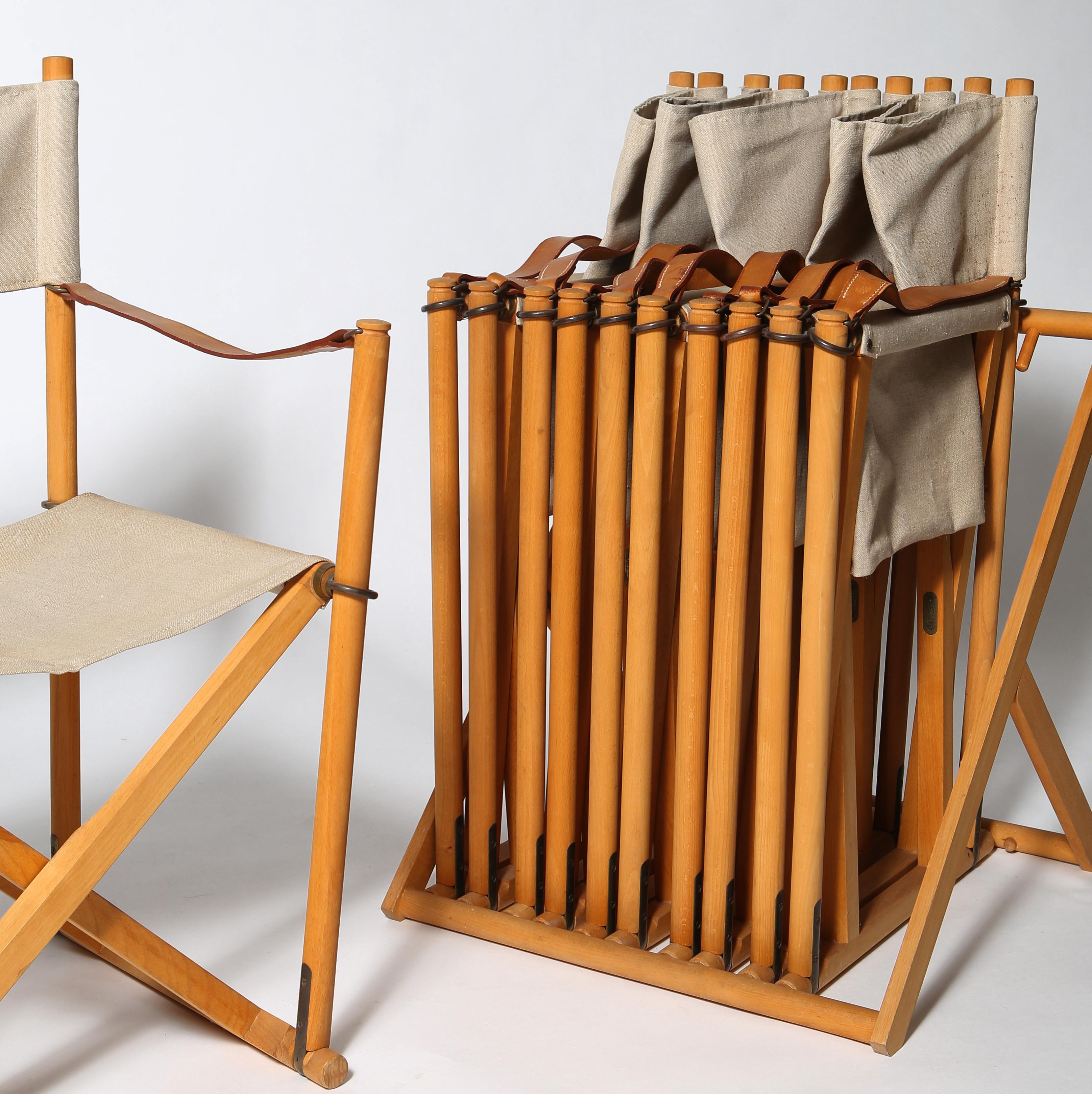 Danish Folding Campaign Chairs Model Mk 16, a Set of Six by Mogens Koch In Good Condition In Portland, OR