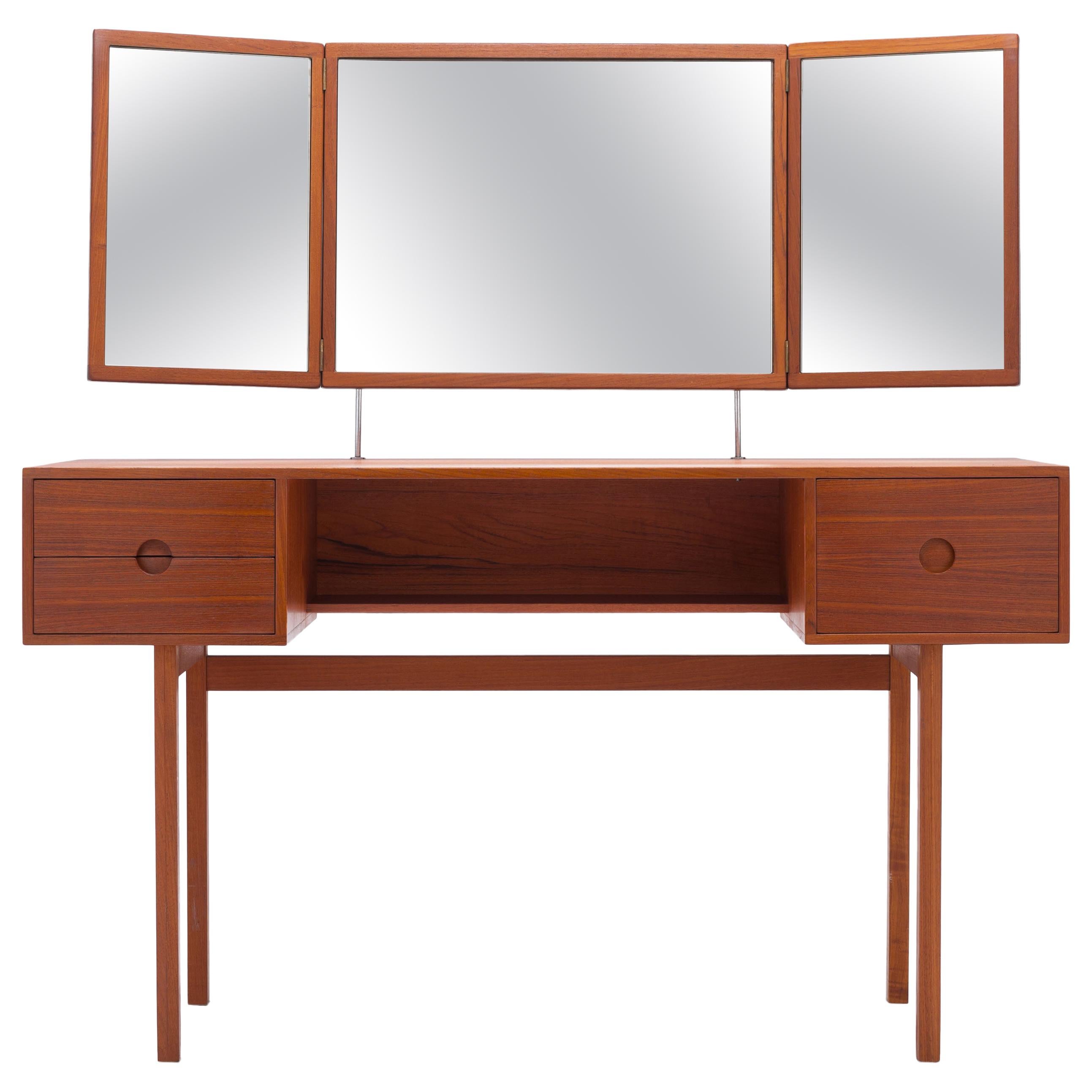 Danish Folding Mirror Vanity / Dressing Table by Kai Kristiansen, A. Kjersgaard