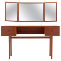 Vintage Danish Folding Mirror Vanity / Dressing Table by Kai Kristiansen, A. Kjersgaard