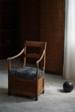 Danish Folk Art Armchair in Solid Oak & Gotland Sheepskin, Mid 19th Century