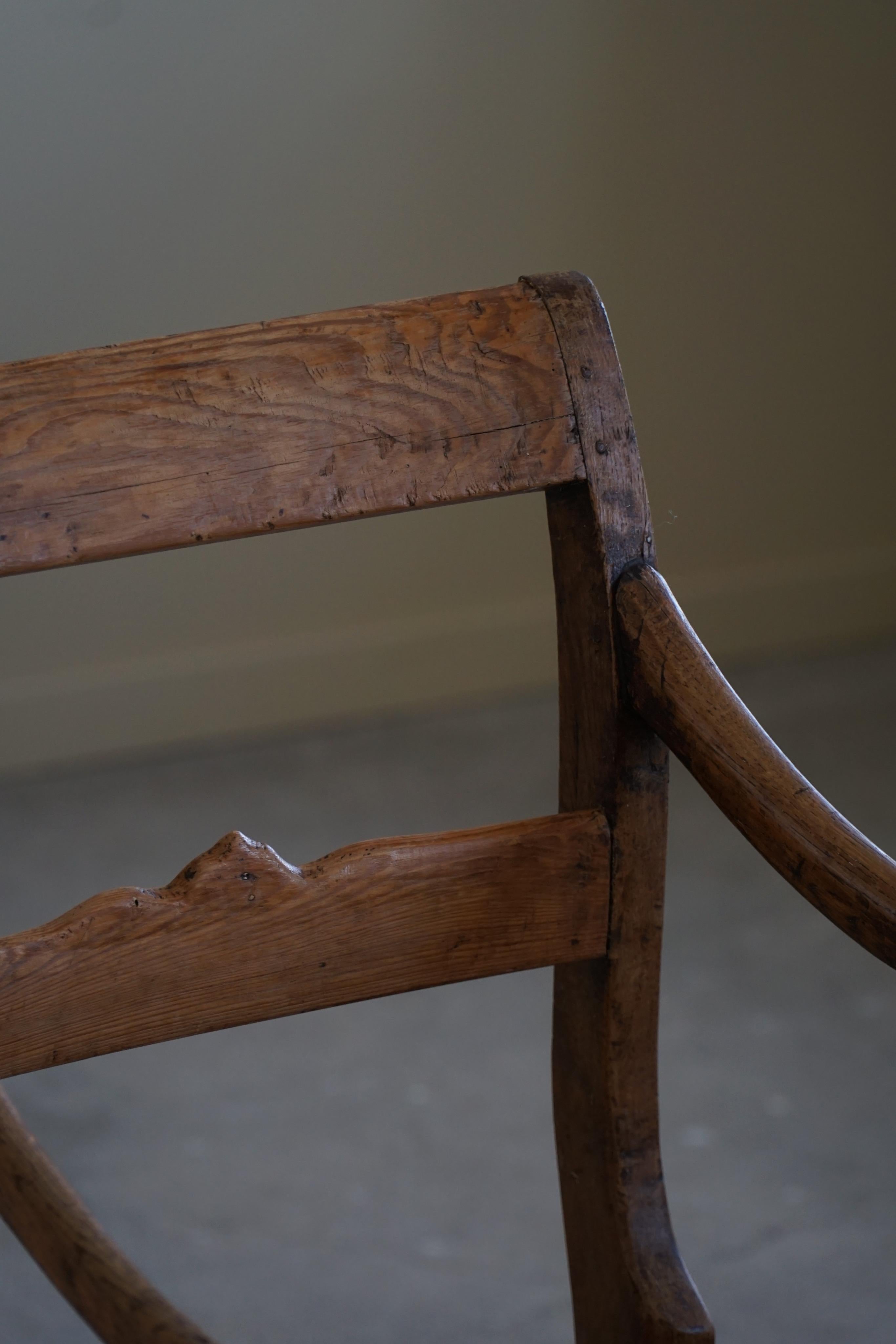 Danish Folk Art Armchair in Solid Oak & Gotland Sheepskin, Mid 19th Century For Sale 4