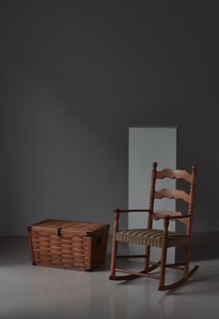 Danish Folk Art Blanket Chest in Braided Wood Slats & Iron from the 1940s