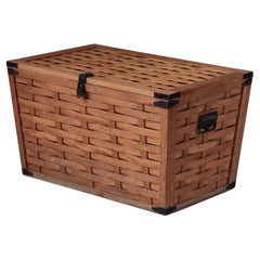 Danish Folk Art Blanket Chest in Braided Wood Slats & Iron from the 1940s