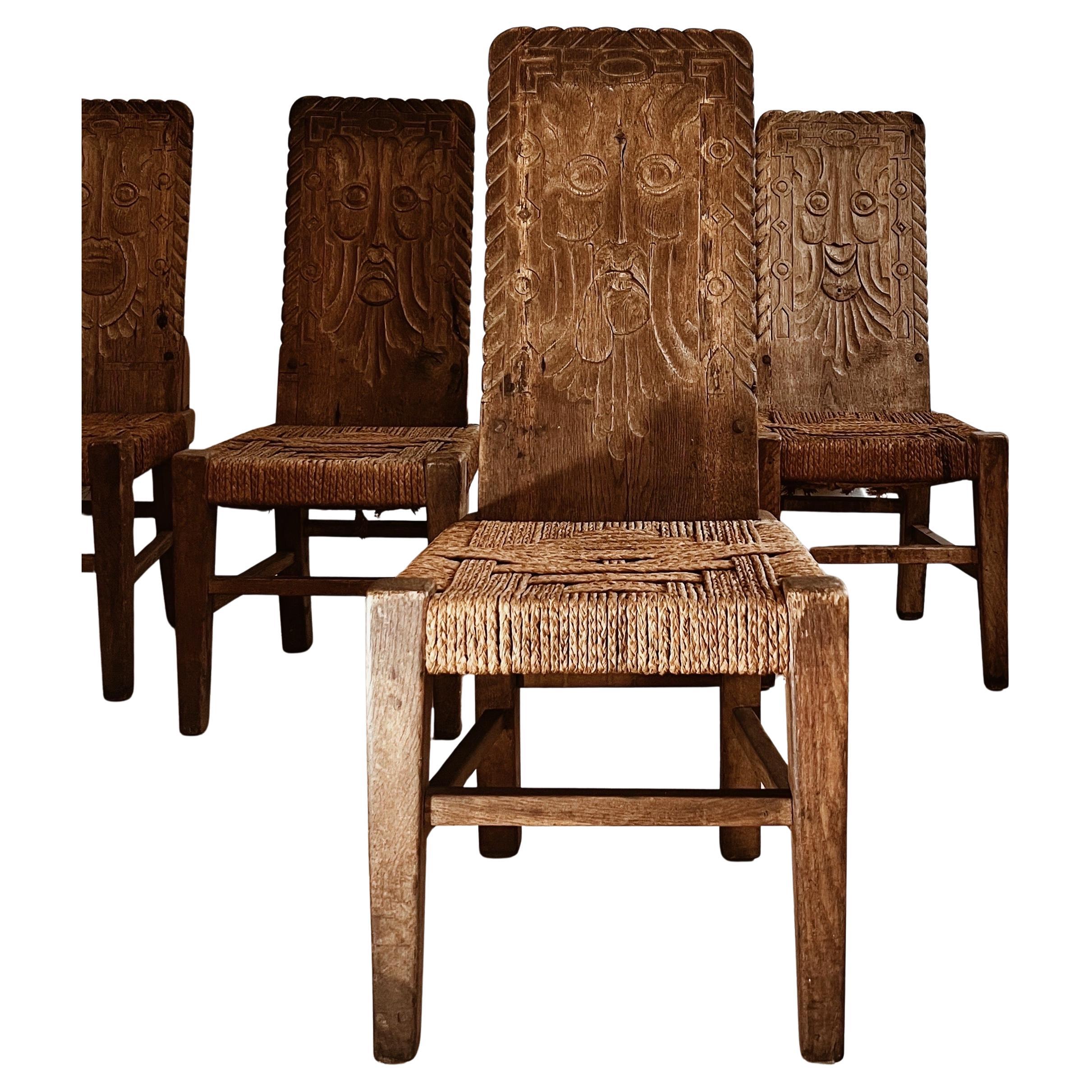 Danish folk art brutalist dining wicker rattan chairs from 1930s In Good Condition For Sale In Copenhagen, DK