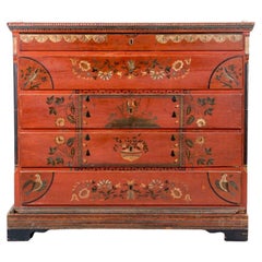 Antique Danish Folk Art Chest of Drawers with Original Painting by Niels P. Dyhr