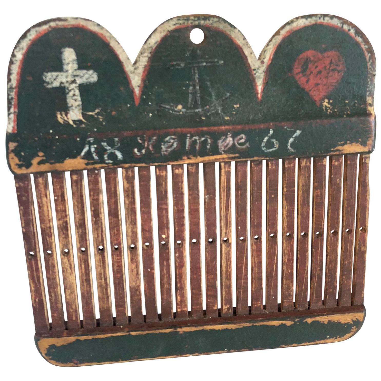 Danish Folk Art Loom Decorated with the Danish Flag, Dated 1867