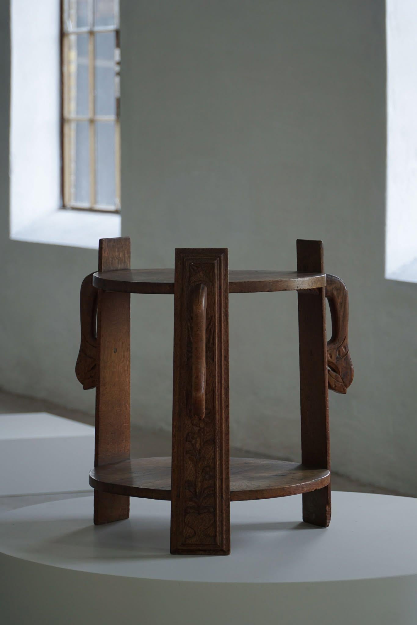 Danish Folk Art Side Table in Solid Oak, Wabi Sabi Style, Early 19th Century in vendita 2