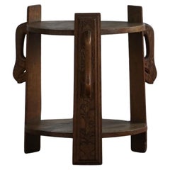 Danish Folk Art Side Table in Solid Oak, Wabi Sabi Style, Early 19th Century