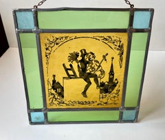 Danish Folk Art Suncatcher in Stain Glas, H. C. Andersen Motif, 1930s
