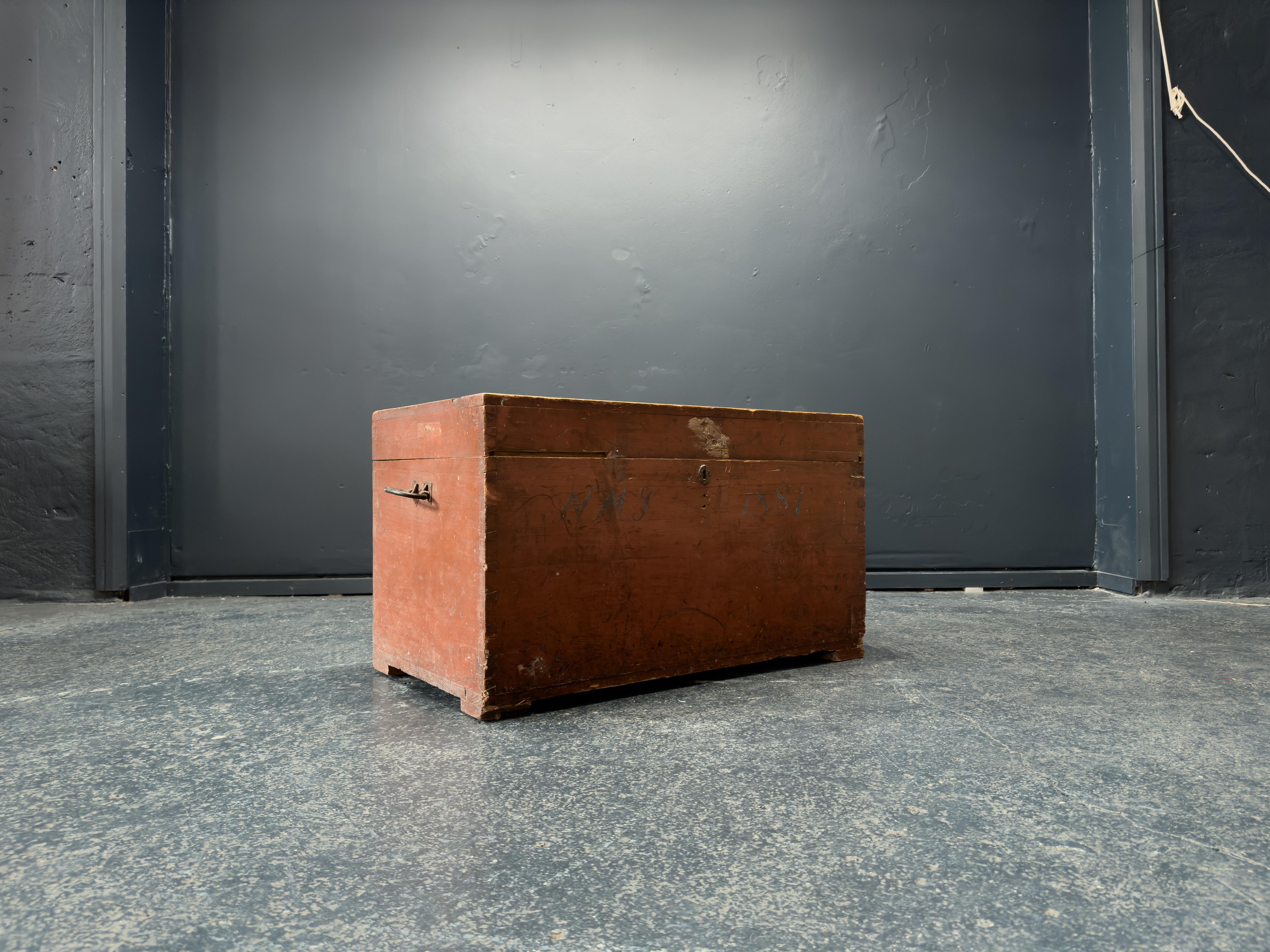 Folk Art Danish Folk Pine Chest For Sale