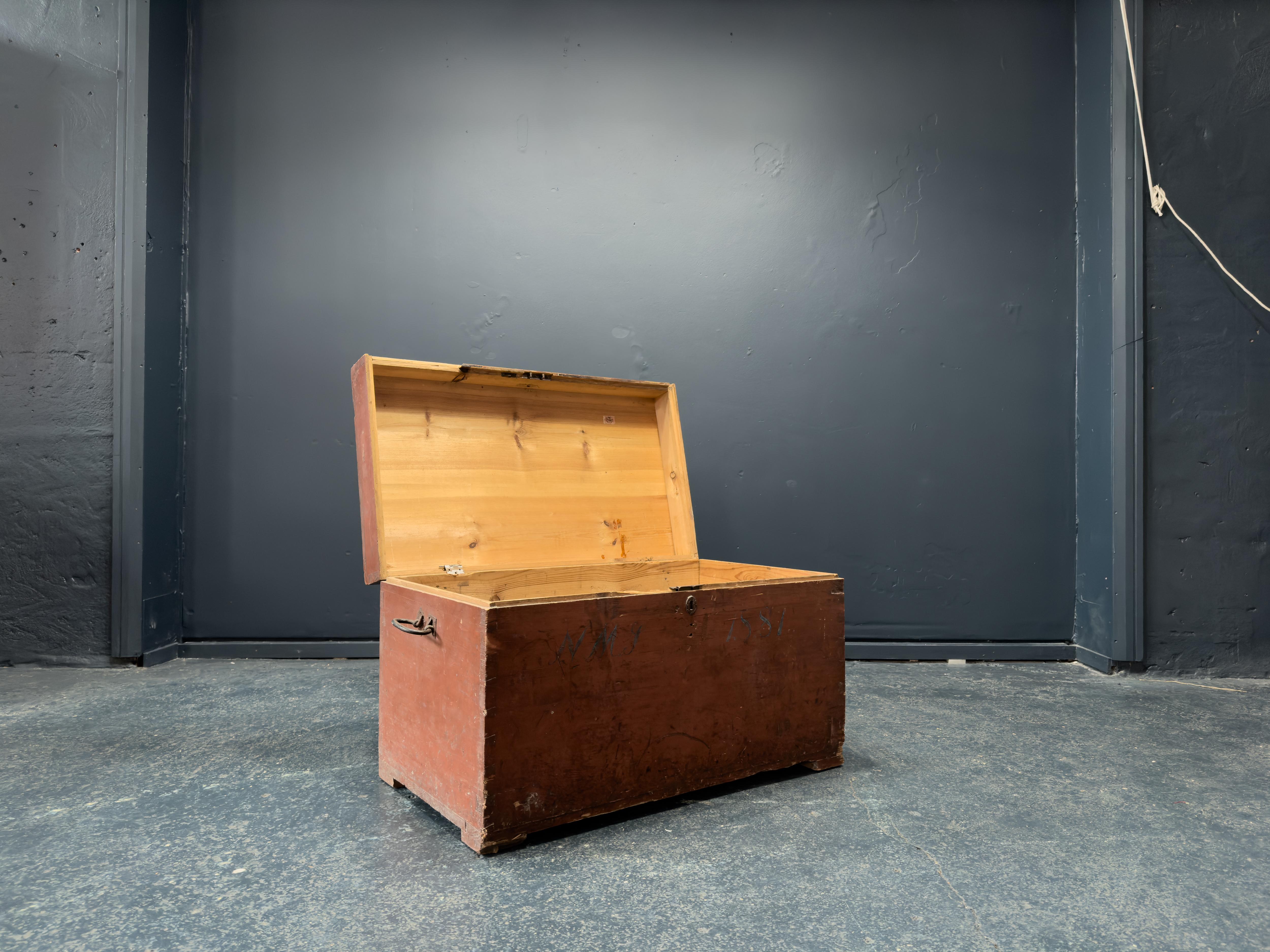 Danish Folk Pine Chest In Fair Condition For Sale In London, GB