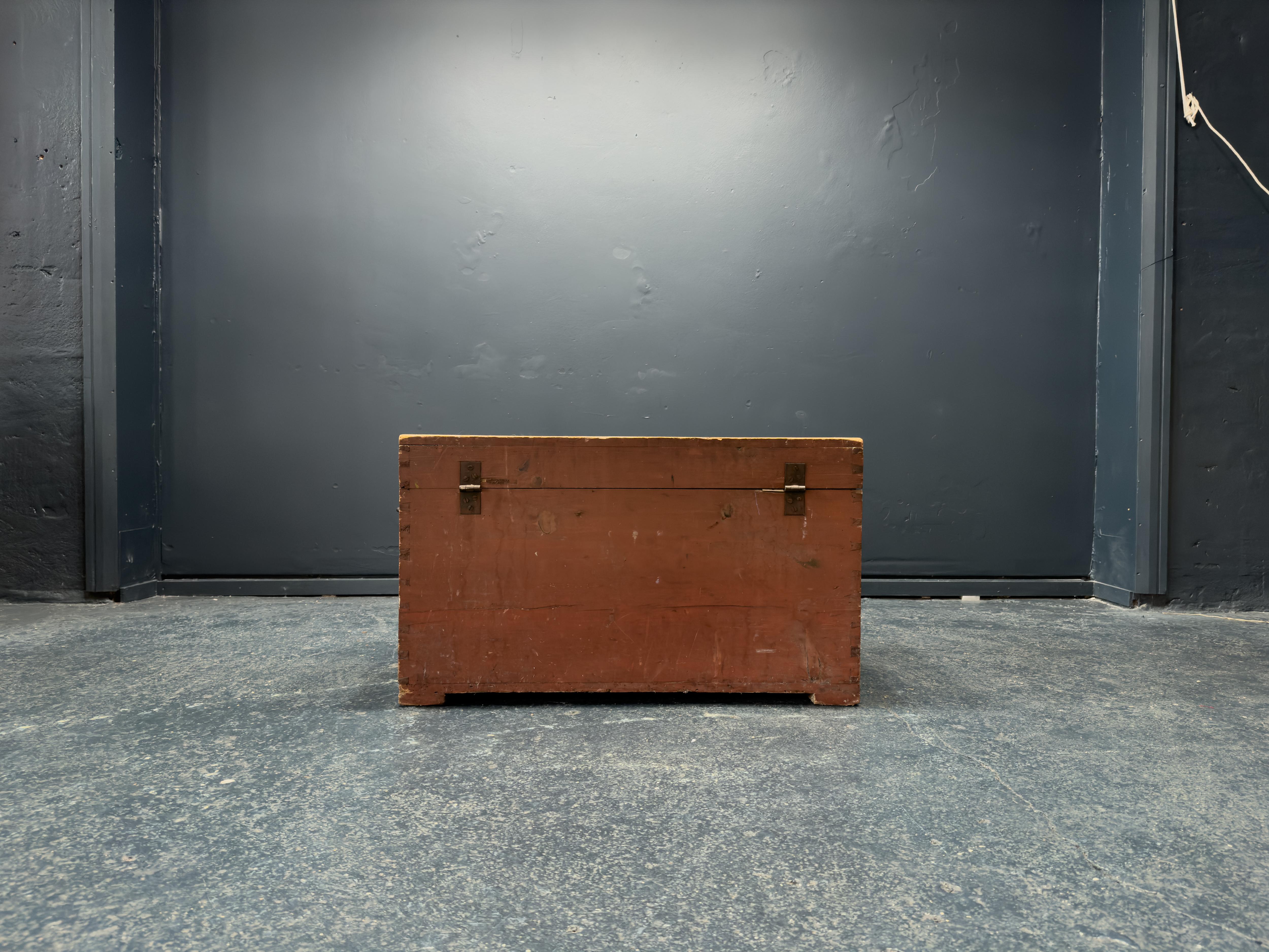Metal Danish Folk Pine Chest For Sale