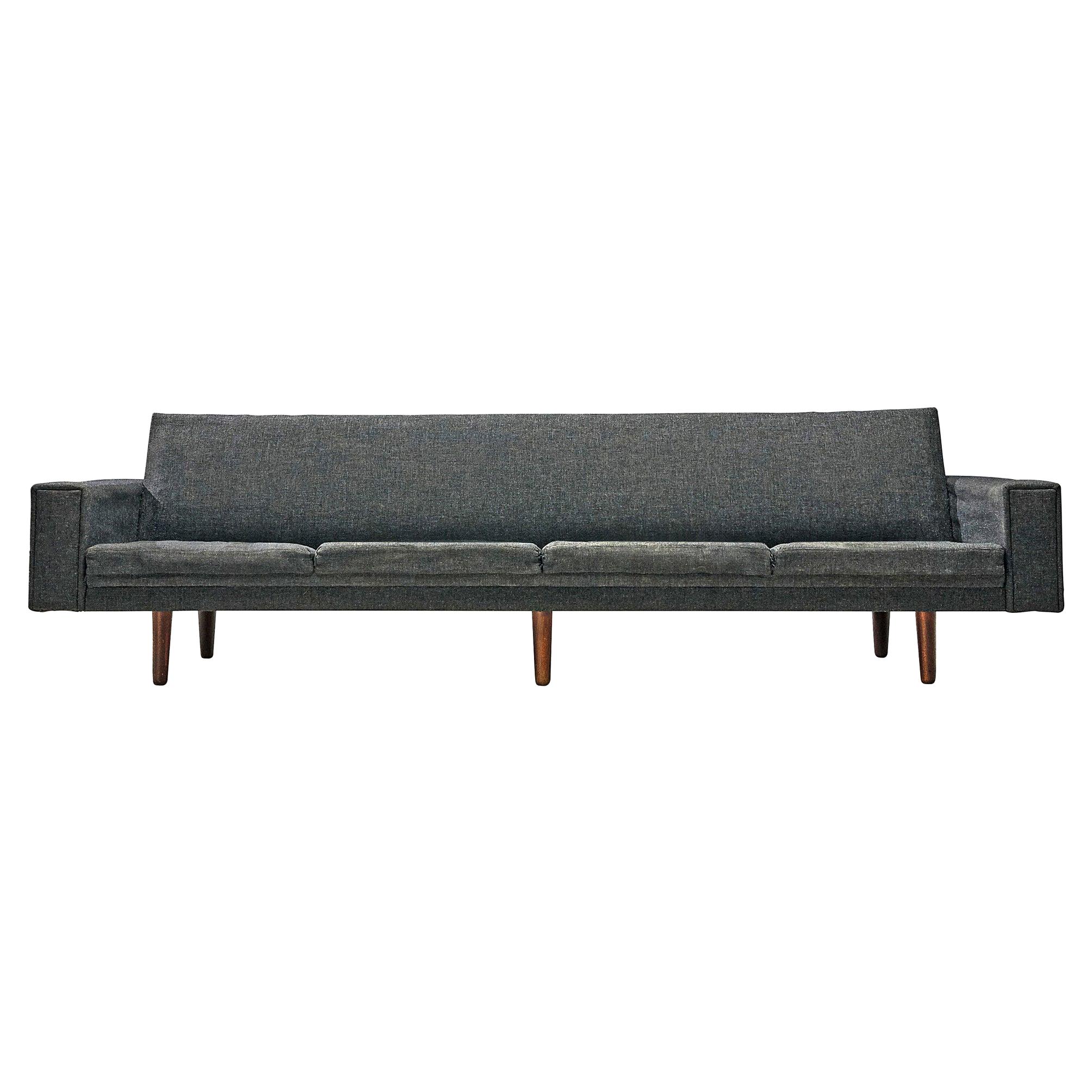 Danish Four-Seat Sofa in Dark Grey Upholstery