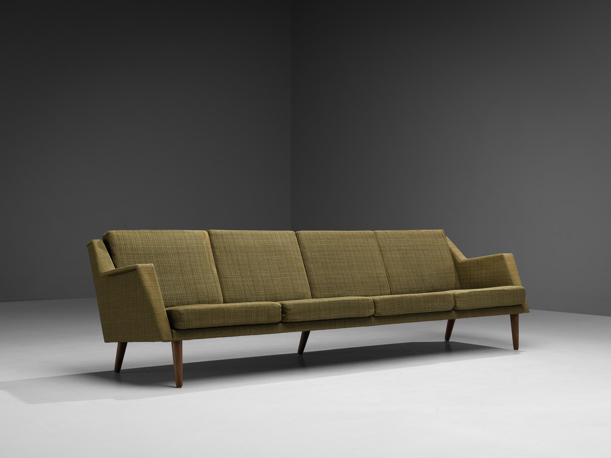 Danish Four Seat Sofa in Teak and Olive Green Upholstery For Sale 2