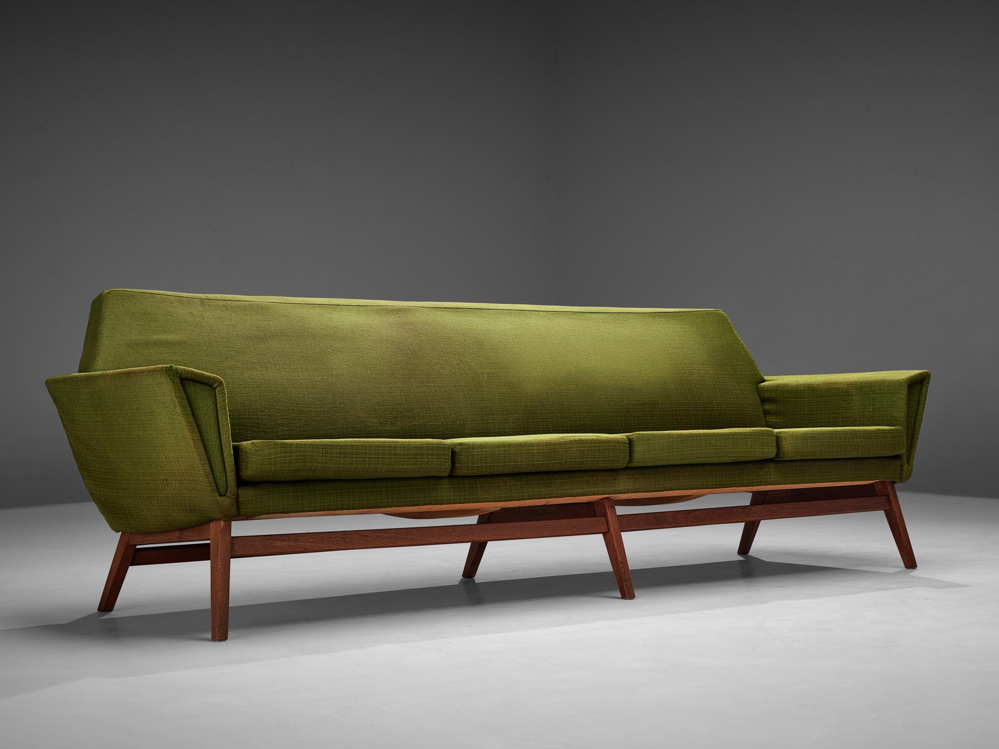 Mid-20th Century Danish Four Seat Sofa in Teak and Moss Green Upholstery For Sale