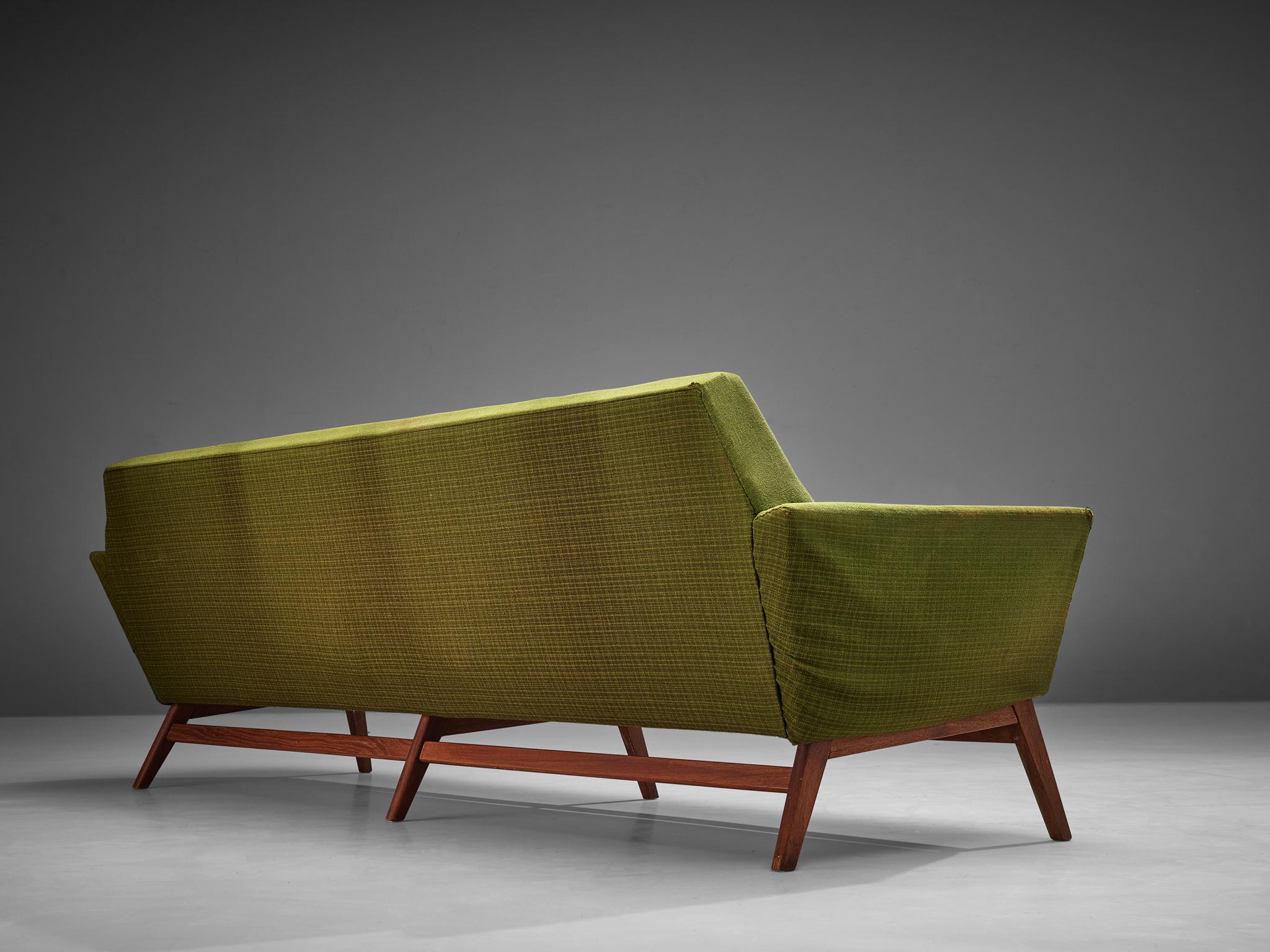 Danish Four Seat Sofa in Teak and Moss Green Upholstery For Sale 2