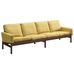 Danish Four-Seat Sofa in Yellow Fabric