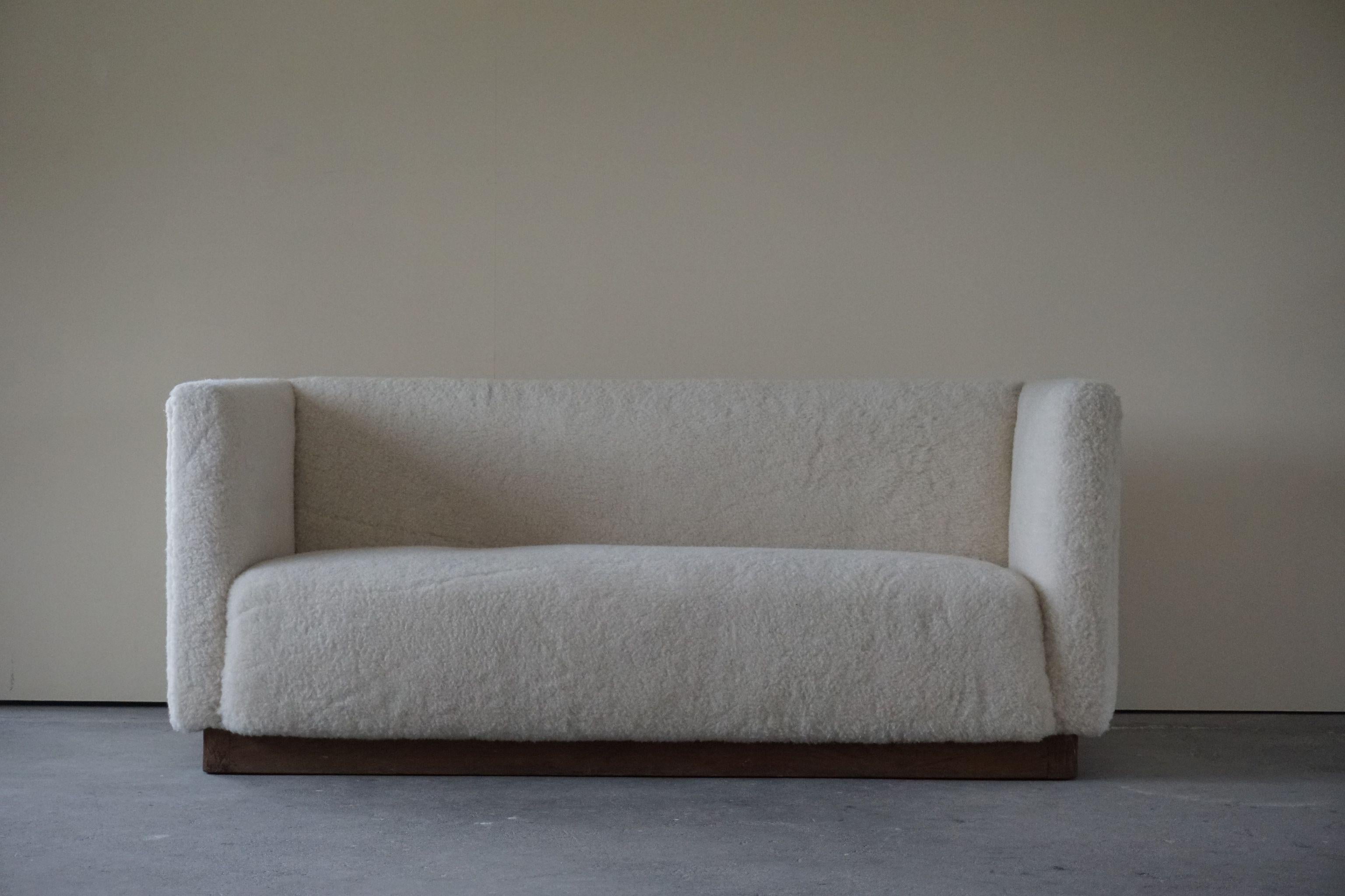 Danish Freestanding Art Deco 3-Seater Sofa Reupholstered in Sheep Skin, 1930s 5
