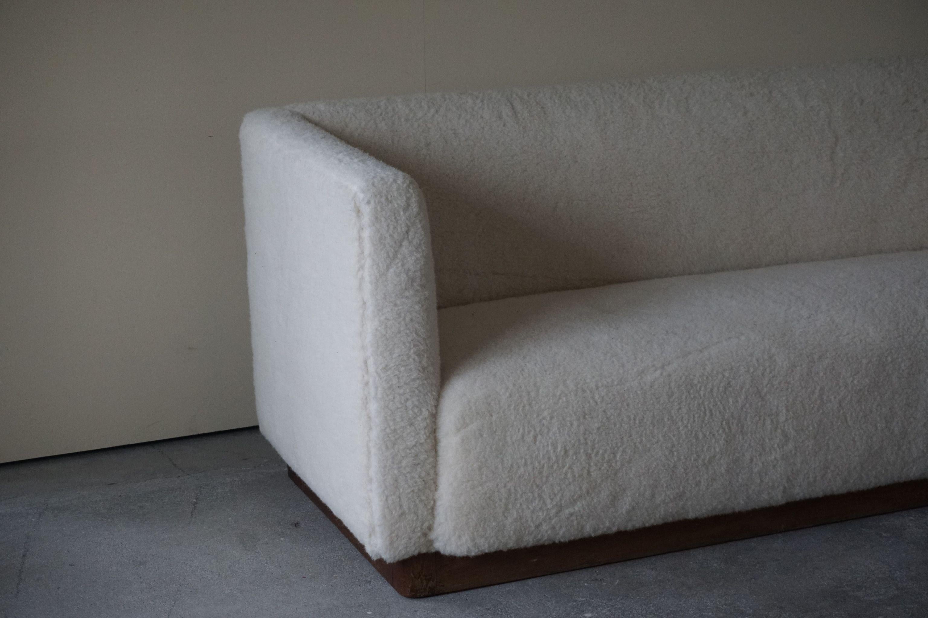 Danish Freestanding Art Deco 3-Seater Sofa Reupholstered in Sheep Skin, 1930s 6