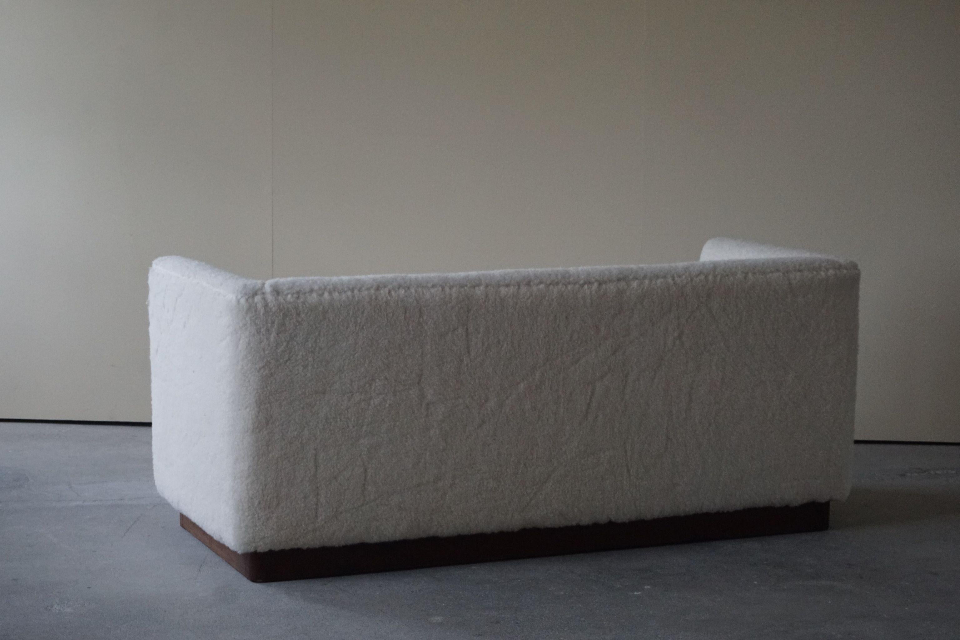 Danish Freestanding Art Deco 3-Seater Sofa Reupholstered in Sheep Skin, 1930s 7