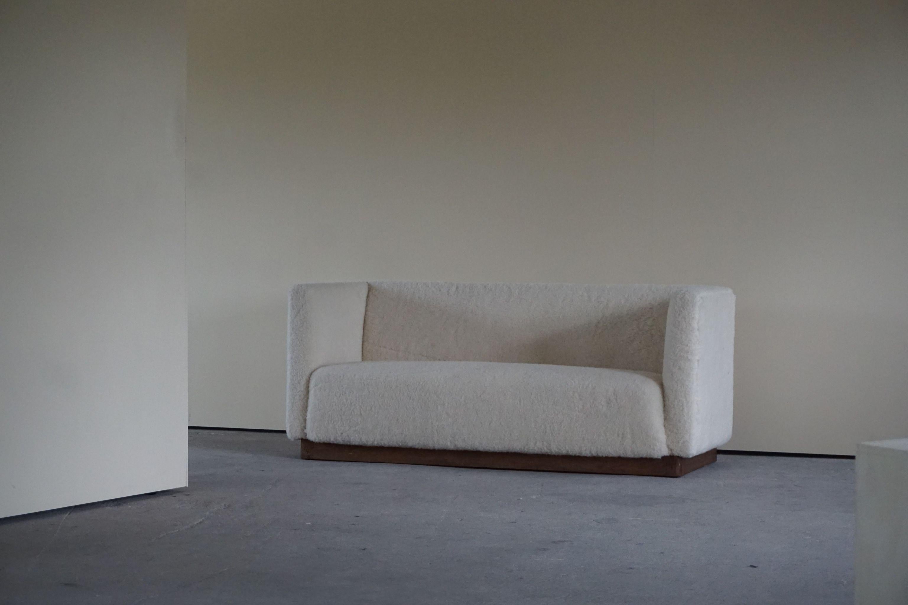 Danish Freestanding Art Deco 3-Seater Sofa Reupholstered in Sheep Skin, 1930s 4