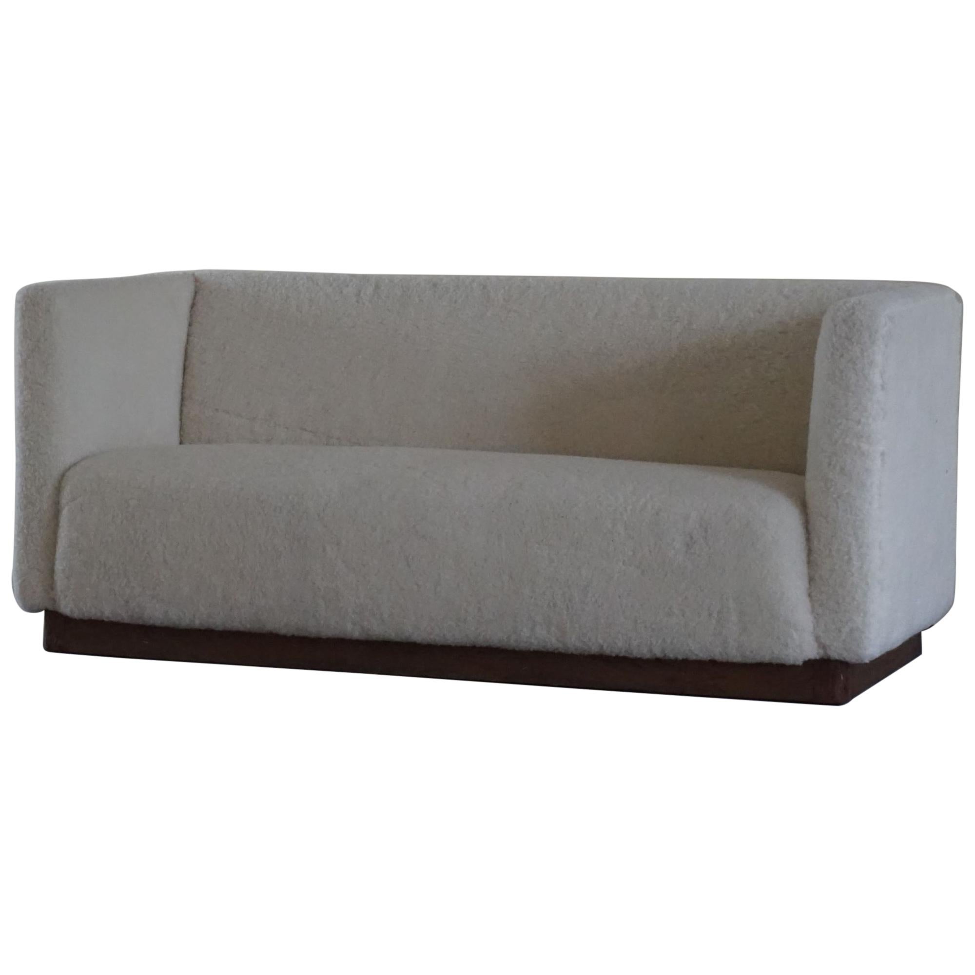 Danish Freestanding Art Deco 3-Seater Sofa Reupholstered in Sheep Skin, 1930s