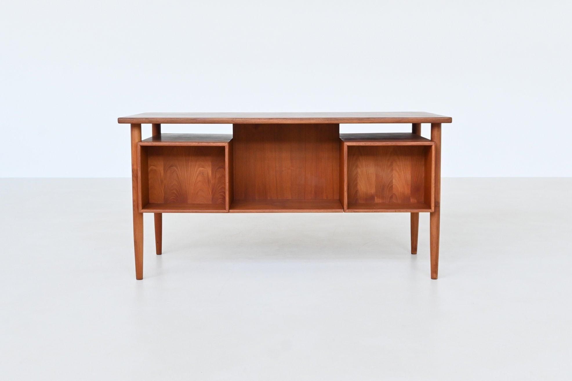 Scandinavian Modern Danish freestanding symmetric desk in teak Denmark 1960 For Sale