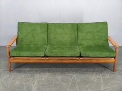 Danish Freestanding Teak Sofa in Green Corduroy, 1970s