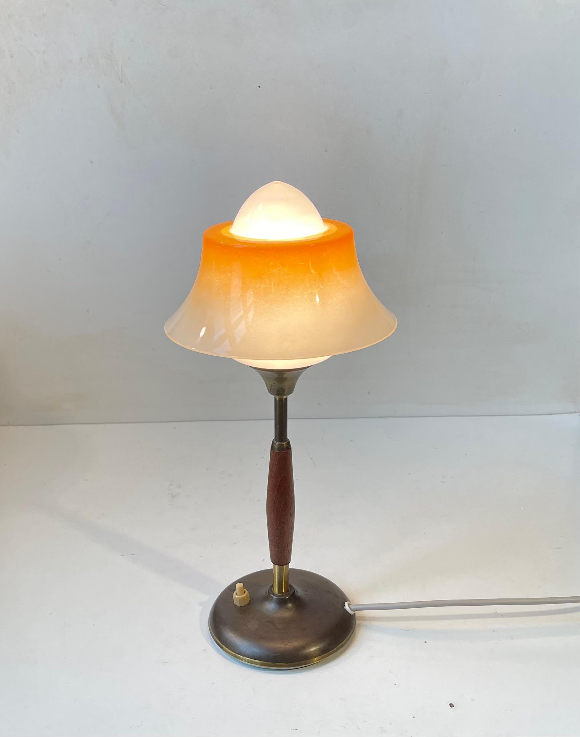 Art Deco Danish 'Fried Egg' Glass & Brass Table Lamp by Fog & Mørup