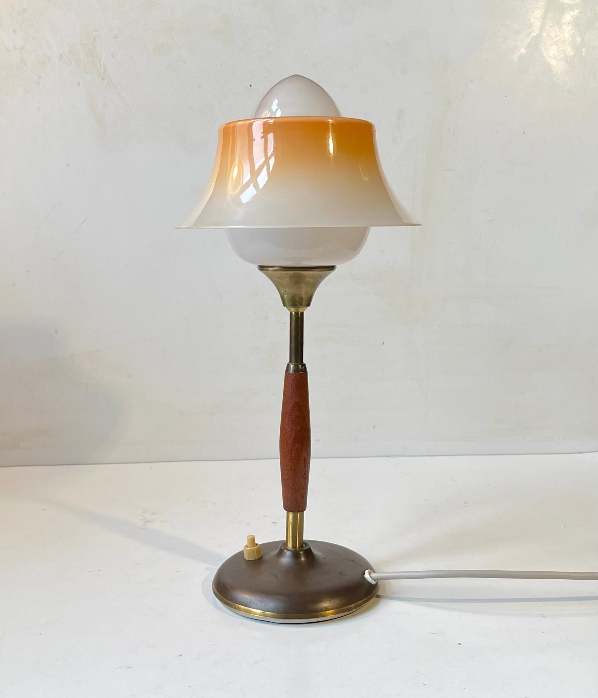 Mid-20th Century Danish 'Fried Egg' Glass & Brass Table Lamp by Fog & Mørup