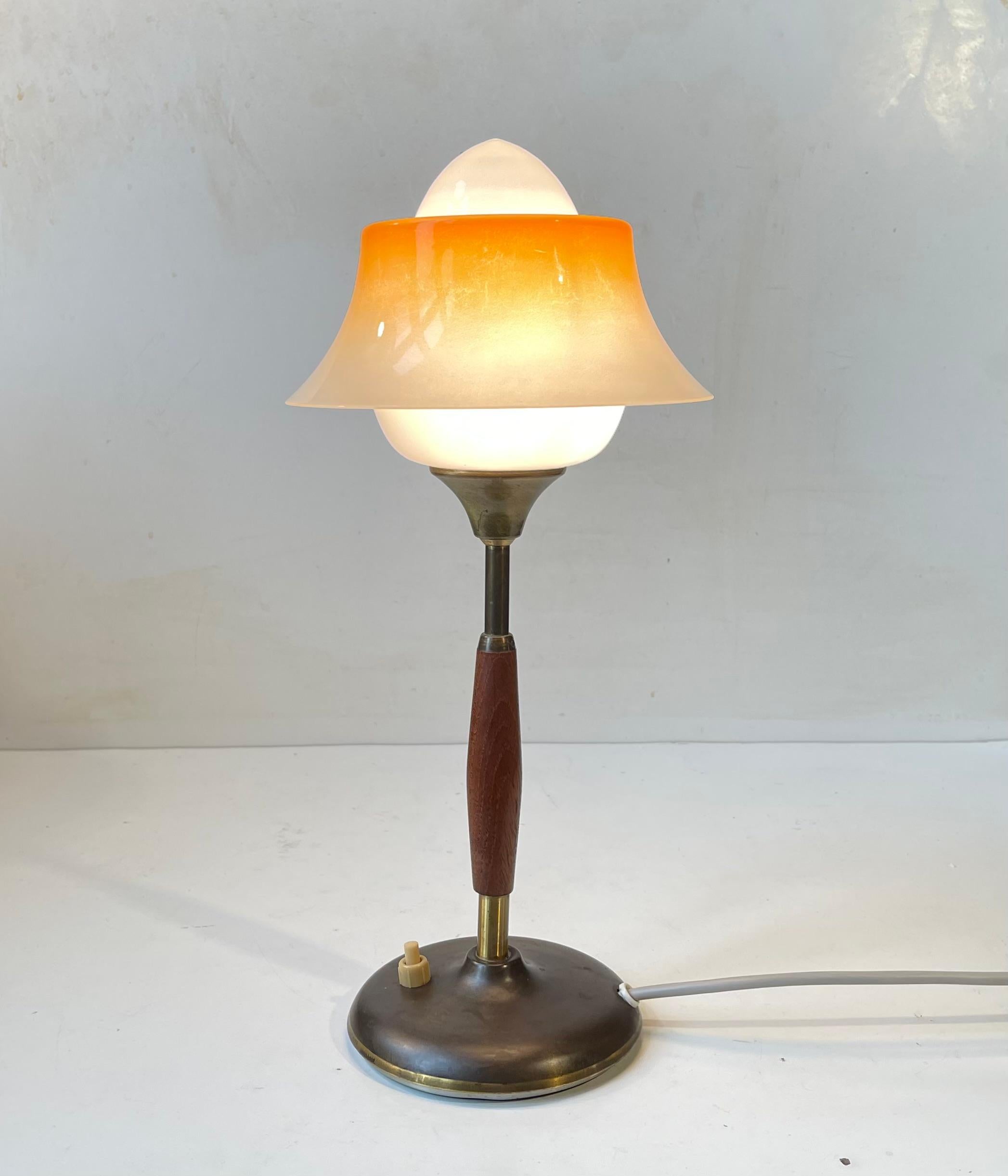 Danish 'Fried Egg' Glass & Brass Table Lamp by Fog & Mørup 1
