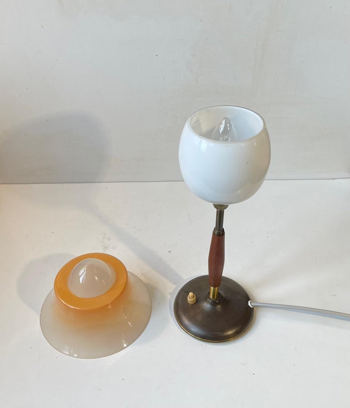 Danish 'Fried Egg' Glass & Brass Table Lamp by Fog & Mørup 3
