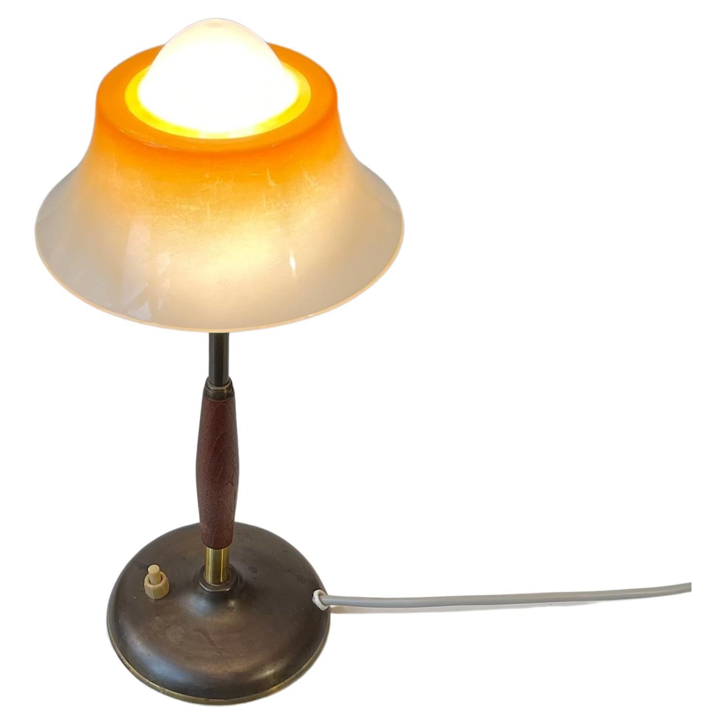 Danish 'Fried Egg' Glass & Brass Table Lamp by Fog & Mørup