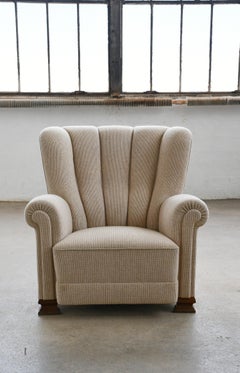 Danish Fritz Hansen Model 1490 Channel Back Lounge Chair, 1940s