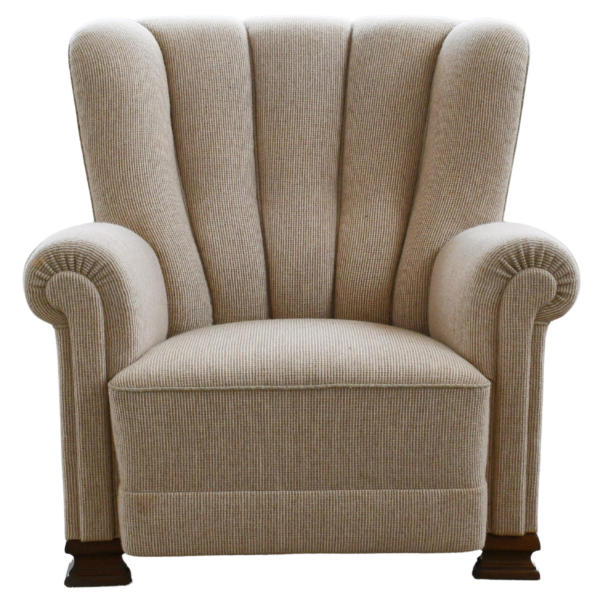 Danish Fritz Hansen Model 1490 Channel Back Lounge Chair, 1940s