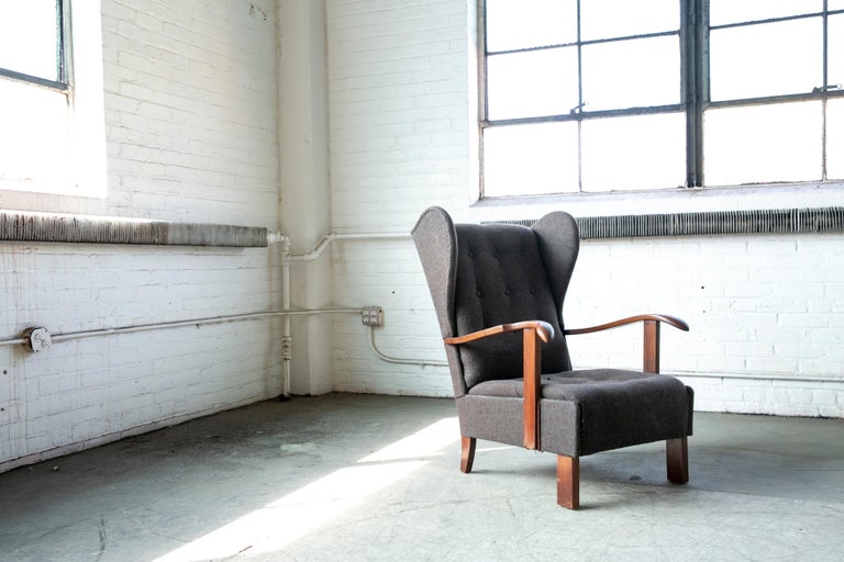 Mid-Century Modern Danish Fritz Hansen Model 1582 Wingback Lounge Chair from the 1940's For Sale