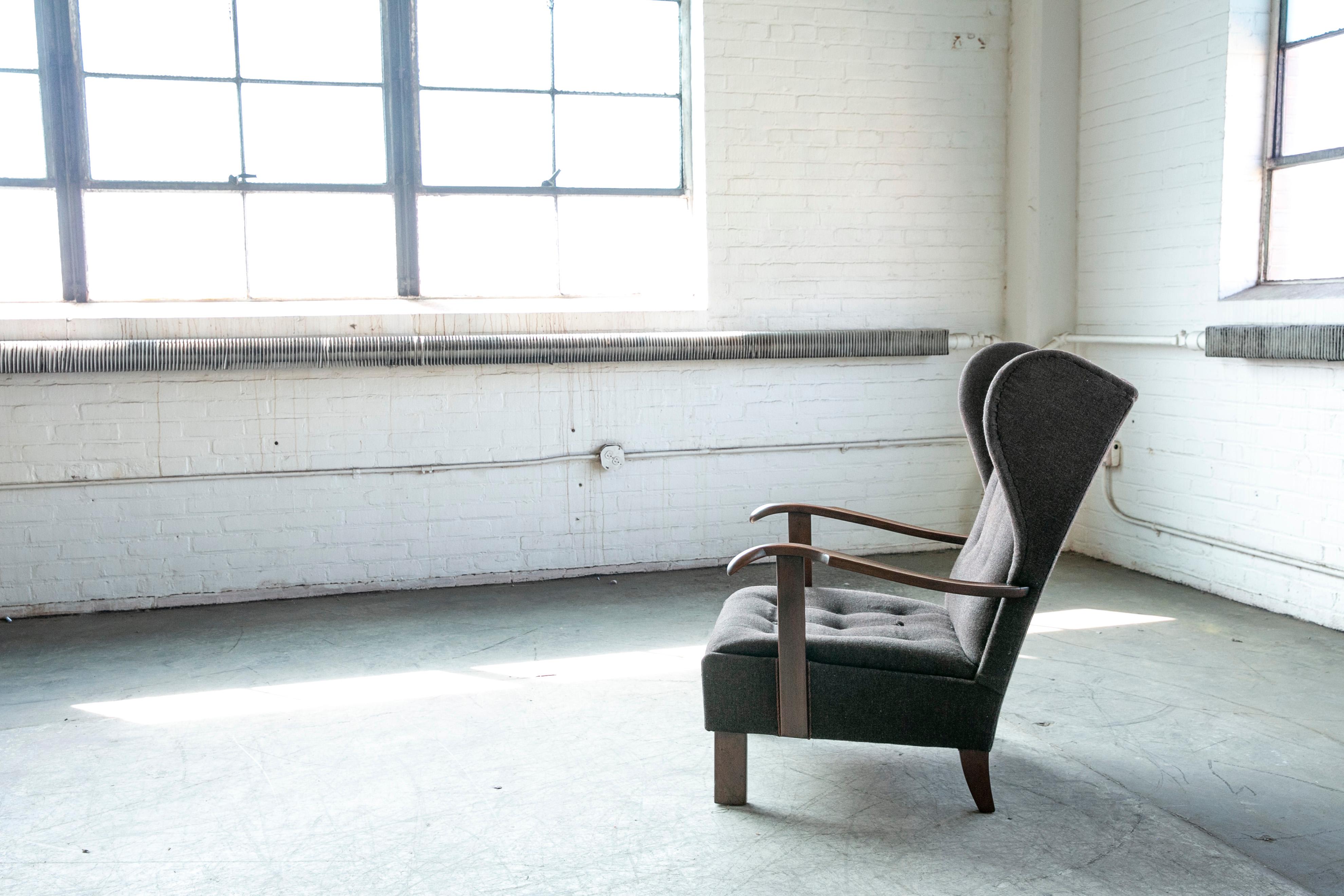 Beech Danish Fritz Hansen Model 1582 Wingback Lounge Chair from the 1940's