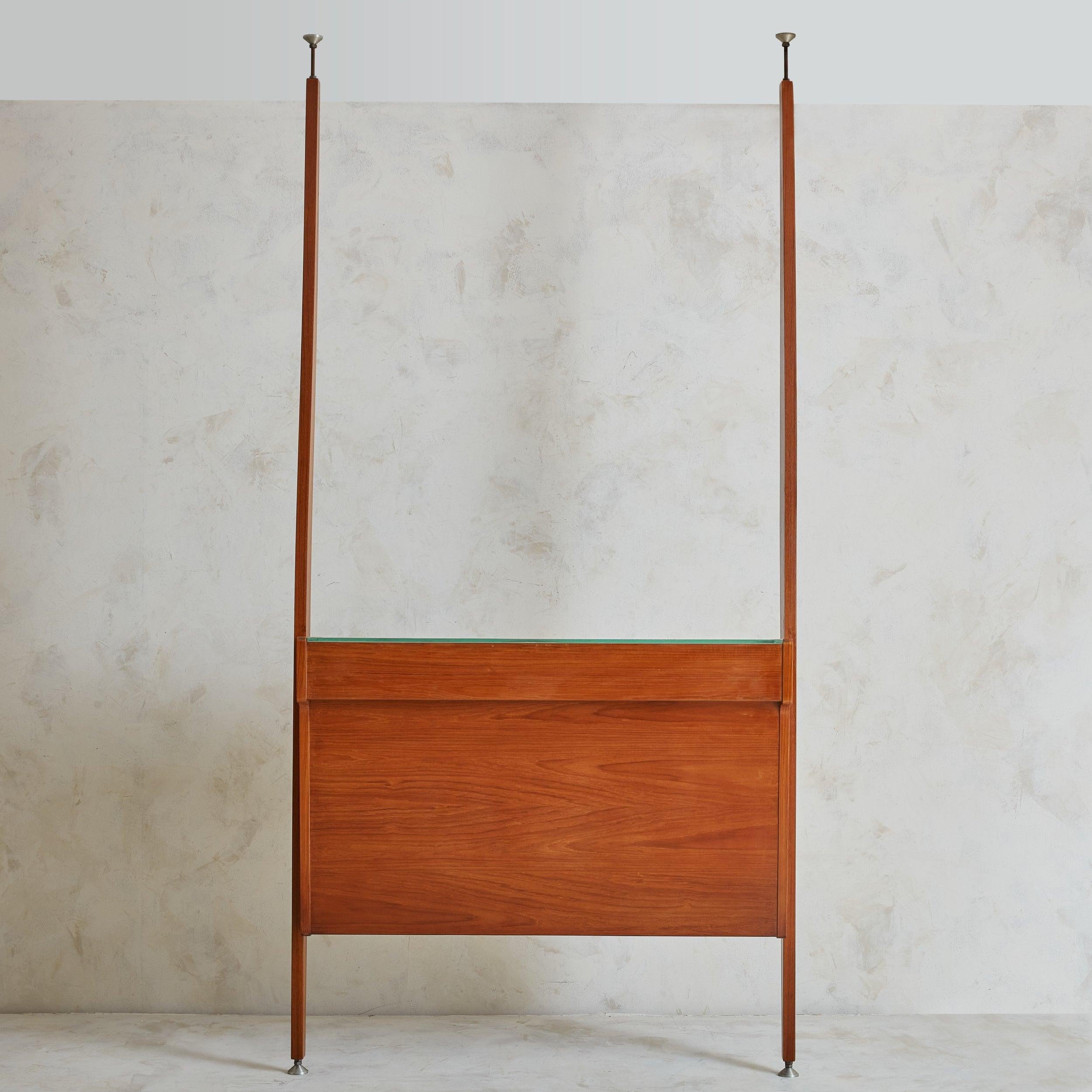 Scandinavian Modern Danish Fruitwood Bar with Glass Top + Integrated Light