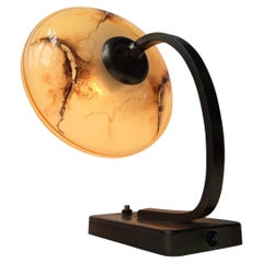 Danish Functionalist Brass and Marbled Glass Table or Wall Lamp, 1940s