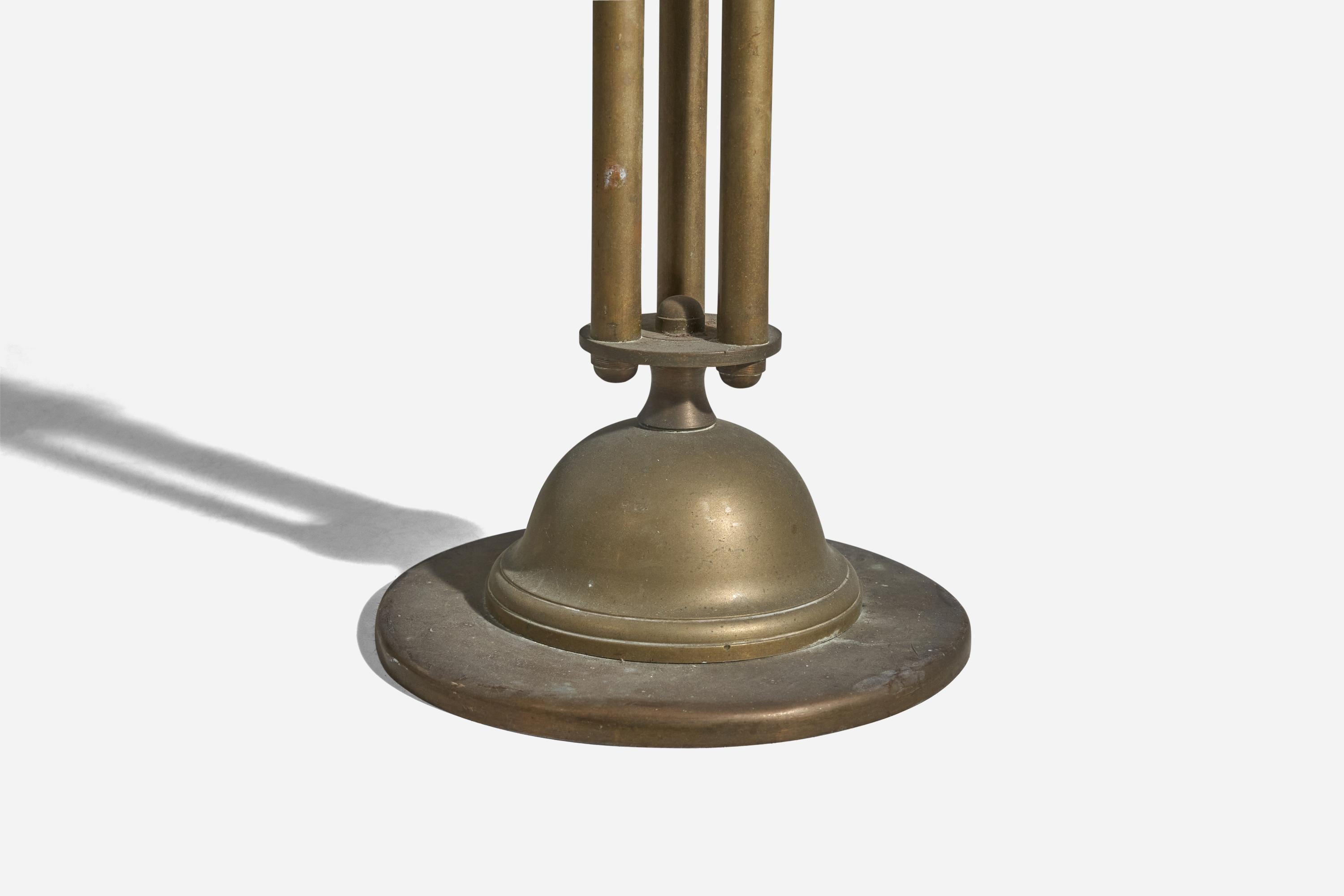 Scandinavian Modern Danish Designer, Adjustable Floor Lamp, Brass, Fabric, Denmark, c. 1930s For Sale